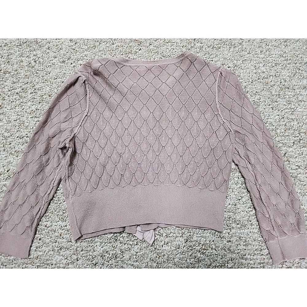 Free People Mauve Ruffles Cardigan Size S Diamond Pattern Linen Blend - Picture 13 of 16